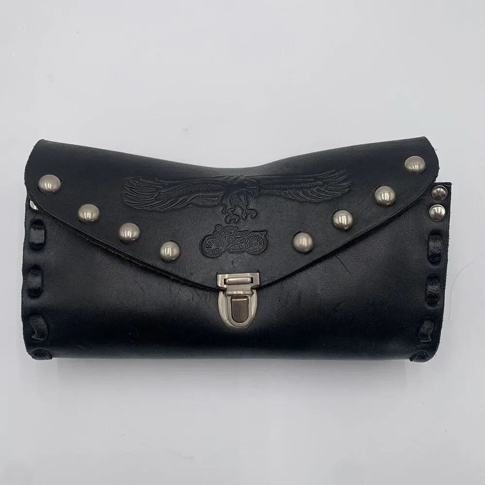 Leather Motorcycle Studded Storage Pouch Eagle‎